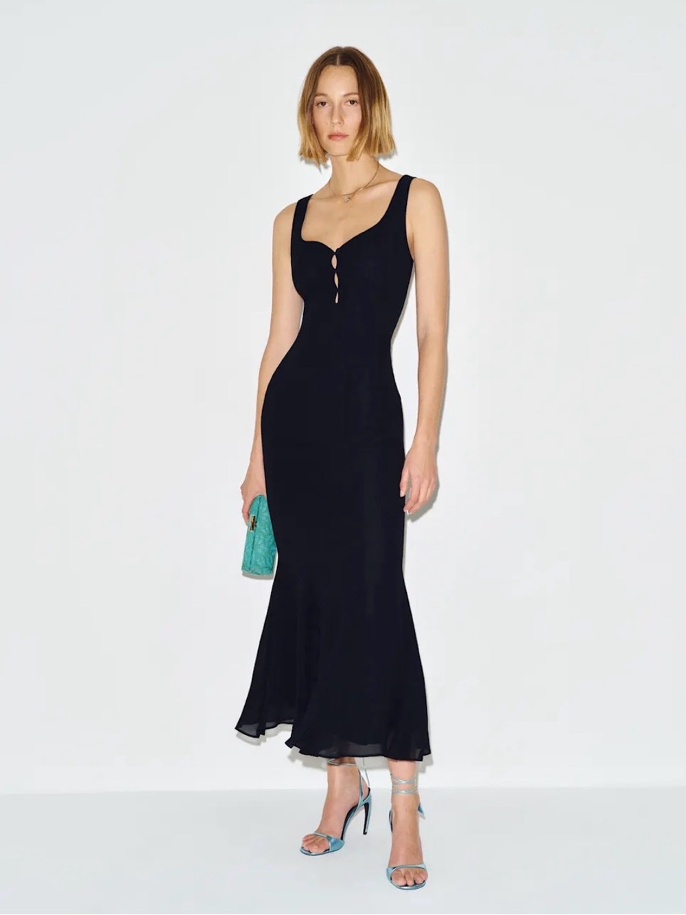 Reformation Black Sleeveless Maxi Dress with Front Cutouts